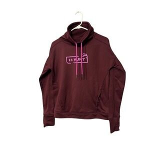 Under Armour Hunt Womens Maroon Pink Funnel Neck Hoodie Sweatshirt Thumbholes